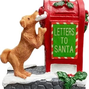 Christmas Village Accessories Ornaments Resin Puppy Letters to Santa Mailbox Christmas Village Sets Decoration for Xmas Festival Holiday