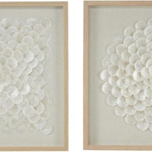 Deco 79 Shell Overlapping Shells Shadow Box with Canvas Backing, Set of 2 24″W, 24″H, Cream