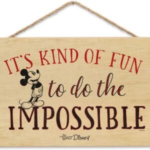 Disney Mickey Mouse Do the Impossible Hanging Wood Wall Decor – Fun Mickey Mouse Sign With Walt Disney Quote