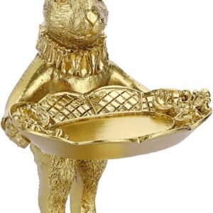 ELLDOO Small Golden Bunny Figurine Jewelry Ring Tray Decorative Serving Rabbit Statue Ornament Animal Sculpture Home Arts Desktop Accessories Table Decor, Standing Bunny