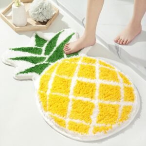 FROZZUR Pineapple Bath Mat, Non Slip Bathroom Mats, Fun Cartoon Pineapple Bathroom Decor, Fruit Shaped Absorbent Bathtub Rug Bathroom Tub Plush Shower Rugs Washable