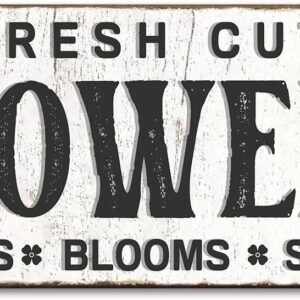 Fresh Cut Flowers Sign, Metal, 6×16 inches, Vintage Farmers Market Art, Flower Shop Wall Decor, Garden Sign