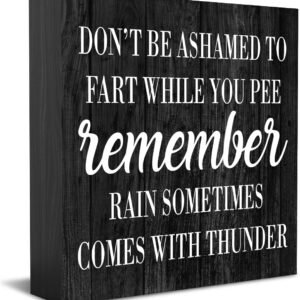 Humorous Bathroom Decor Desk Decor Wooden Box Sign Rustic Black Wood Block Plaque Box Sign for Home Farmhouse Bar Toilet Washroom Shelf Table Decoration Don’t be Ashamed to Fart While Peeing Sign