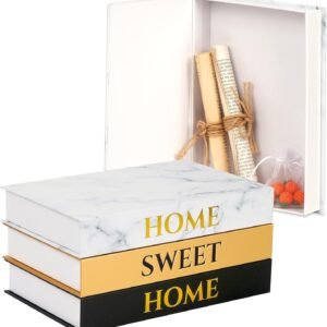 Home Sweet Home Stacked Books Decor – Set of 3 Decorative Books Storage Box – Faux Books for Decoration, Living Room, Entryway Table or Shelf Decorations