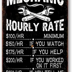 Mechanic Decor Mechanic Hourly Rate Reproduction Metal Tin Sign Mechanic Rules Metal Sign