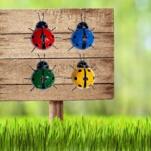 Metal Ladybug Wall Sculptures, Set of 4, Yard and Home Decor, Outdoor Lawn Art, JYW005