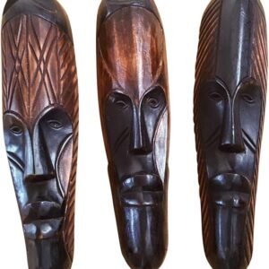 Novarena African Art Cameroon Gabon Fang Wall Masks and Sculptures – Africa Home Mask Decor (3 Pc Black & Brown 12 Inch Fang Mask)