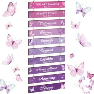 PerKoop 10 Pcs Purple Butterfly Wall Decor Religious Aesthetic Room Decor Purple Butterfly Wood Wall Art Positive Saying You Are Handsome Wall Plaques for Women Gift Bedroom Nursery Door Decor