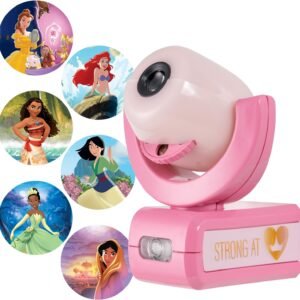 Projectables Disney Princess LED Kids Night Light, Projector, Plug-In, Dusk-to-Dawn Sensor, Belle, Jasmine, Ariel, Moana, Tiana & Mulan, Pink, 11738