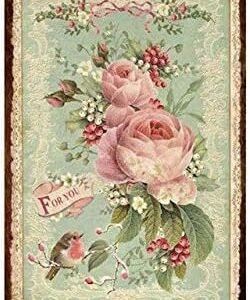 Rose Flower Vintage Pastoral Artistic Tin Painting Home Living Room Decor Pin Up Garden Metal Wall Plate-Tin Sign 8×12 inch