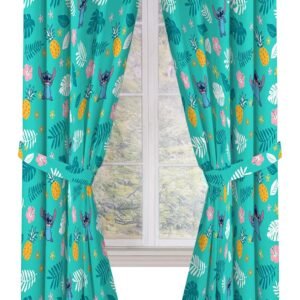 Jay Franco Disney Lilo & Stitch Aloha Stitch 84″ Inch Drapes – Attractive Room Décor & Easy Set Up, Bedding – Curtains Include 2 Tiebacks, 4 Piece Set (Official Disney Product)