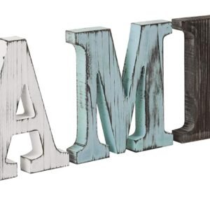 MyGift Decorative Multicolor Distressed Wood F-A-M-I-L-Y Block Cutout Freestanding Letters, Rustic Wooden Family Sign Tabletop Art Decor for Home or Office