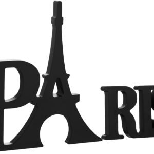 Paris Wood Decor Paris Themed Bedroom Decor Paris Word Sign Eiffel Tower Wood Table Sign Wooden Letters Table Decor for Bedroom for Home Living Room Office Decoration Supplies(Black)