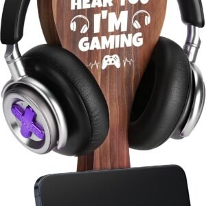 Slothoem-Gamer Gifts for Teenage Boy, Gaming Accessories for Boy, Gaming Boy Room Decor, Best Gifts for Son, Brother, Boyfriend, Husband, Wooden Gaming Headset Stand- Can’t Hear You I’m Gaming