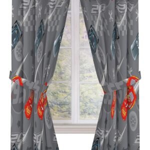 Jay Franco Disney Pixar Cars Lighnting Speed 84″ Inch Drapes – Stunning Room Décor & Effortless Set Up, Bedding Features Lightning McQueen – Curtains Include 2 Tiebacks, 4 Piece Set