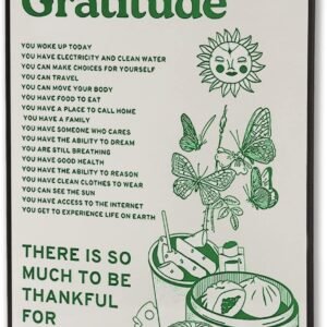 Room Decor Aesthetic Wall Decor Daily Gratitude Inspirational Metal Tin Sign, Green Boho Home Coffee Room Wall Office Decor 8X12Inch Fresh