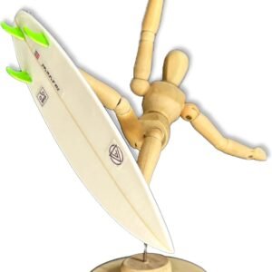 The Stokies Surf Art Figure – 5.5 Inch Poseable Wooden Surf Sculpture with Realistic Surfboard Green Tri-Fins Perfect Surfer Statue Gift & Beach Lover Décor Chilly Surf Art for Visualization